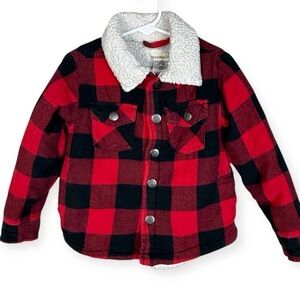 Red and Black Plaid Jacket with Sherpa Collar